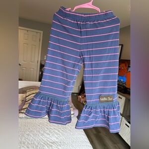 Matilda Jane Big Ruffles Wide Leg Blue & Pink Striped Pants Size 4 VGUC